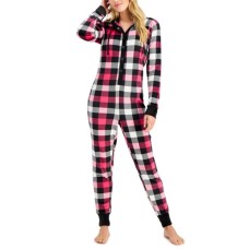 Jenni Hooded Velour One Piece Unionsuit Pajamas, Pink, Small