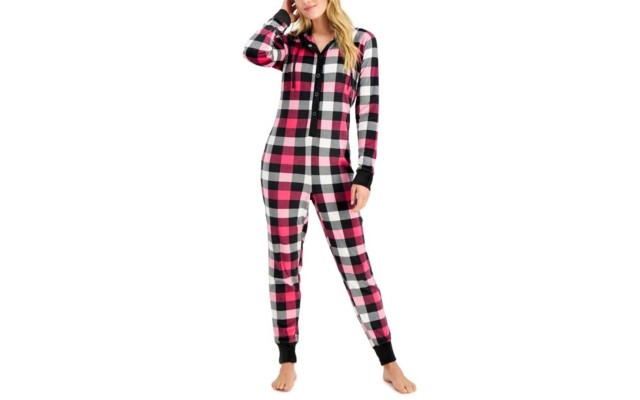  Hooded Velour One Piece Unionsuit Pajamas, Pink, Small