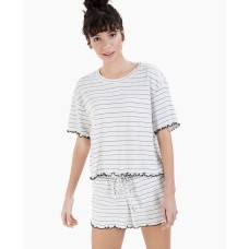 Jenni Women’s Lettuce-Edge Pajama Shorts Set, White, Medium
