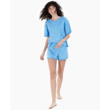 Jenni Women’s Lettuce-Edge Shorts 2 Pieces Pajama Set, Blue, Large