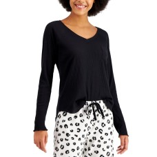 Jenni Women’s Ribbed Hacci Sweater Knit Pajama Top, Black, X-Small