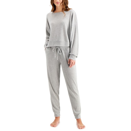  Women’s Waffle Knit Pajama Set, Grey, Large