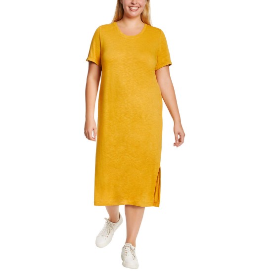  Ladies' Midi Dress, Yellow, 2X