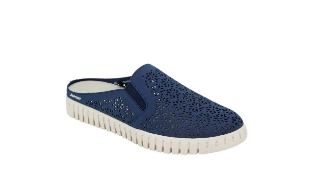  Ladies' Floral Mule, Blue, 6
