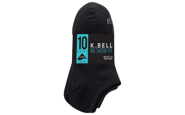 K Bell No Show Sock, 20 pair, Black, Regular