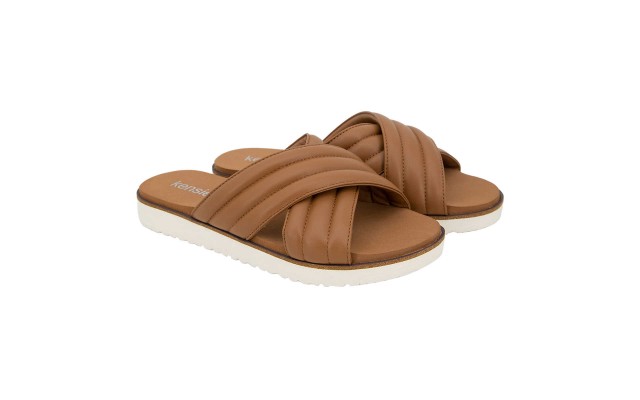  Ladies' Cross Band Sandal, Tan, 8.5