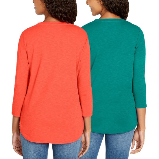  Ladies' Slub Tee, 2-pack, Orange, 2X