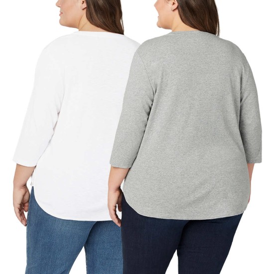  Ladies' Slub Tee, 2-pack, White, Small