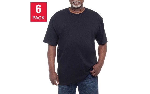  Men’s Crew Neck Tee, 6-pack, Black, Medium
