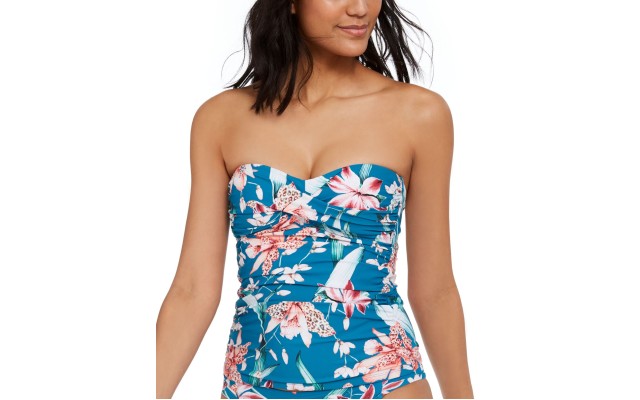  Flyaway Orchid Printed Bandeau Tankini Tops, Blue, 14