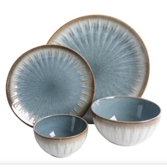  Dinnerware Set, 15-Piece Service for 4 Dinnerware, Blue Stoneware