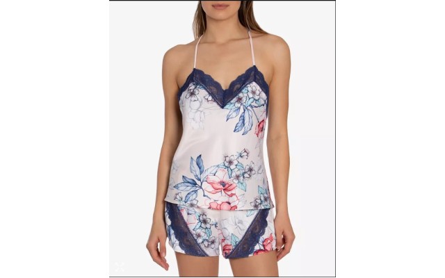  Satin Floral-Print Cami & Tap Shorts Pajama Set