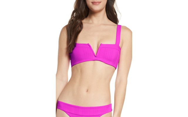  Lee Lee Textured V-Notch Bikini Top, Pink, Small