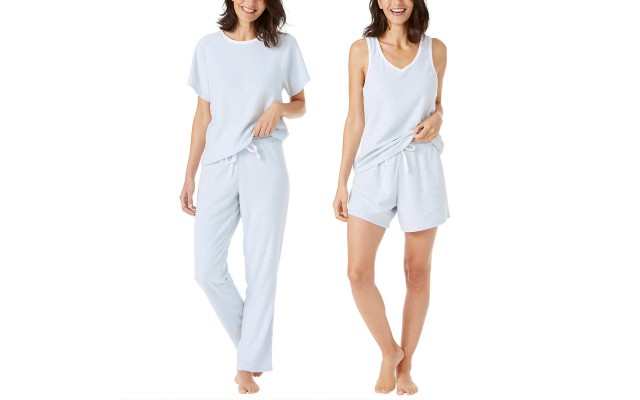  Ladies' 4-piece Terry Pajama Set, Blue, Medium