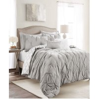 Lush Decor Ravello Pintuck Geo Reversible 7-Piece Full/Queen Comforter Set, Gray