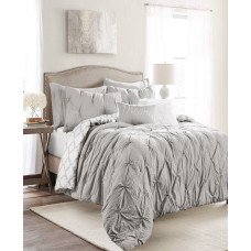 Lush Decor Ravello Pintuck Geo Reversible 7-Piece Full/Queen Comforter Set, Gray
