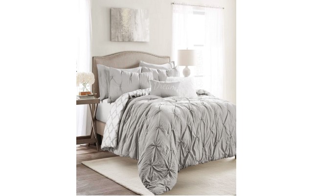  Ravello Pintuck Geo Reversible 7-Piece Full/Queen Comforter Set, Gray