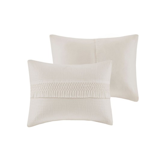  Amaya Full/Queen 3 Piece Cotton Seersucker Comforter Set, Ivory