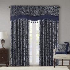 Madison Park Aubrey 50″ x 18″ Beaded Jacquard Window Valance, Navy