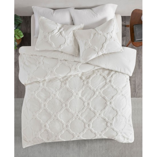  Pacey King/California King 3 Piece Cotton Chenille Geometric Comforter Set, Beige