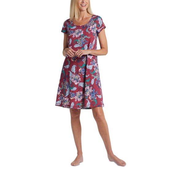 Scoop Neck Printed Short Nightgown, Multi, Medium