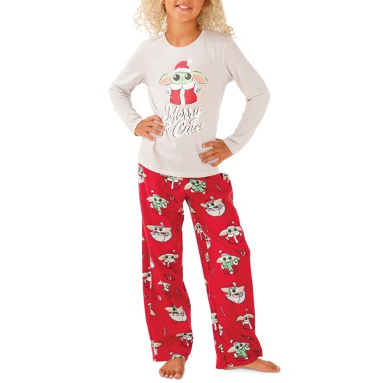  Matching Little & Big Kid Grogu Holiday Family Pajama Set, Red, 4