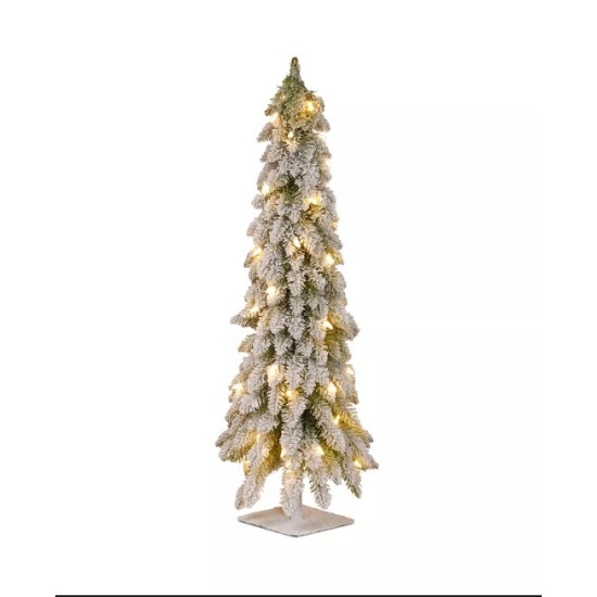 National Tree 24″ Snowy Downswept Forestree with Metal Plate and 50 Clear Lights