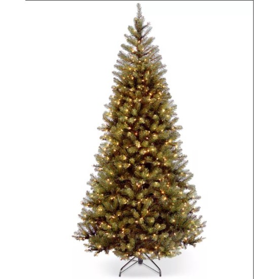  Pre-Lit Artificial Slim Christmas Tree, Green, Aspen Spruce, White Lights, Includes Stand, 7.5 Feet