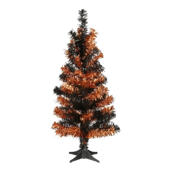  National Tree 2′ Tinsel Tree-Black and Orange