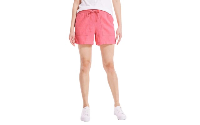  Ladies' Linen Blend Short, Red, Medium