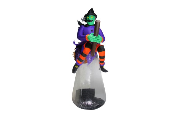   11' Inflatable Flying Witch Halloween Outdoor Decor - Pre-Lit Purple and Black LED