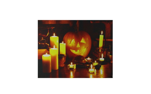   Witch's Jack-O'-Lantern Halloween Wall Art - Orange and Yellow LED Lighted