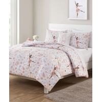 Olivia & Finn Ballerina Flowers 4 Piece Kids’ Comforter Set, Twin, White/Pink