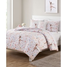 Olivia & Finn Ballerina Flowers 4 Piece Kids’ Comforter Set, Twin, White/Pink