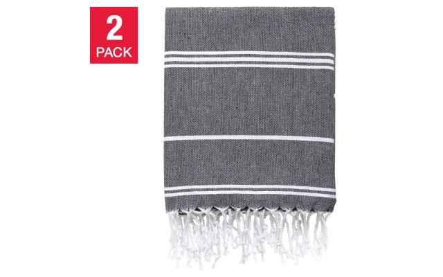 Peshtemal Turkish Towels  2-piece Set, Dark Gray