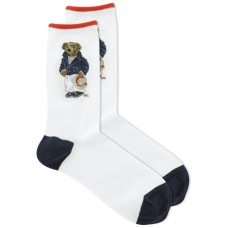 Polo Ralph Lauren Women’s Rivera Bear Crew Socks, White, 9-11