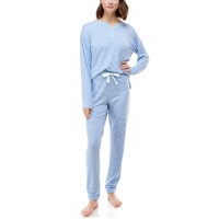 Roudelain Butter Knit Printed Henley & Pants Loungewear Set, Blue, Small