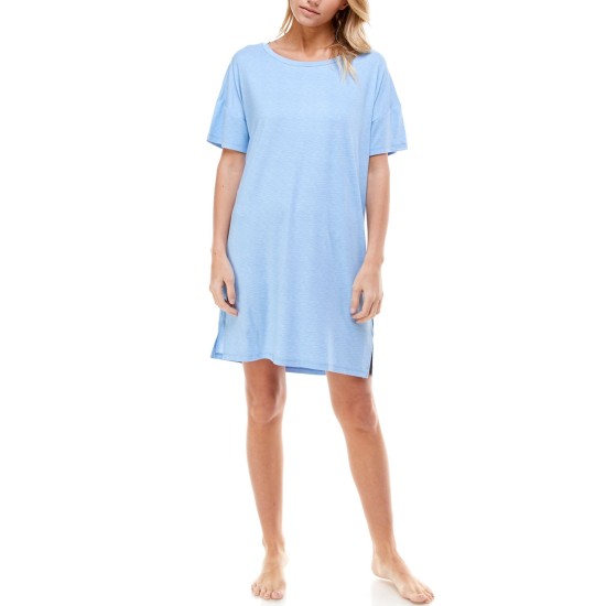  Short Sleeve Sleep Shirt Nightgown, Navy, Large
