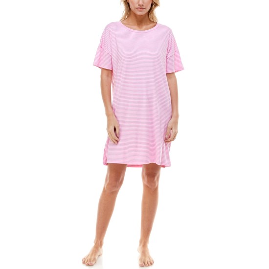  Short Sleeve Sleep Shirt Nightgown, Pink, Small