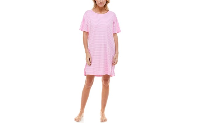  Short Sleeve Sleep Shirt Nightgown, Pink, Small