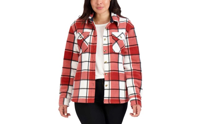 Sage Ladies' Plush Shirt Jacket, Red, X-Large