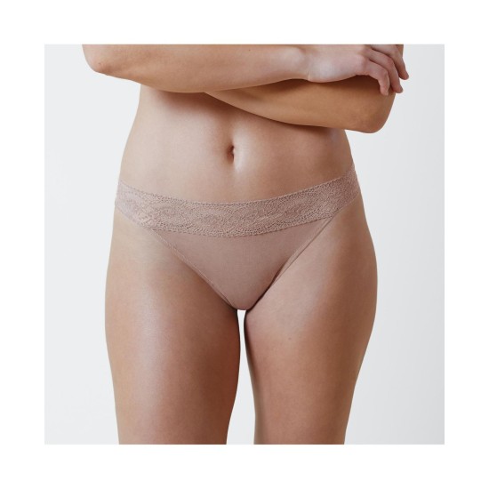 Women’s Petal Cotton Thong, Beige, One Size