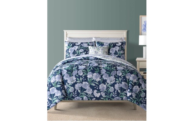  Bella Blue 12-Pc. Reversible Queen Comforter Set Bedding Blue