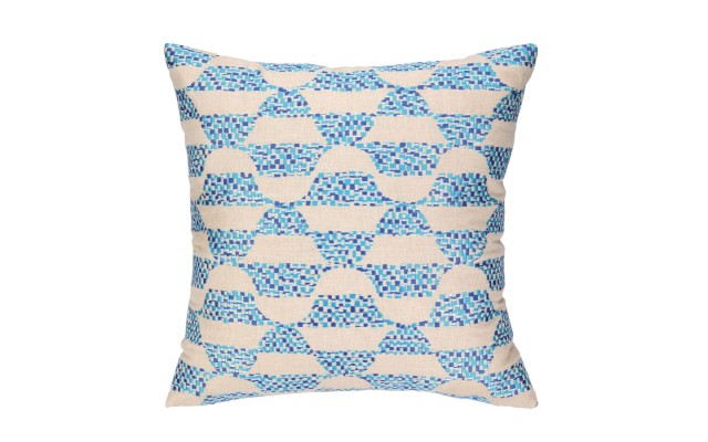  Residential Linen Embroidered Pillow, Ventura, Blue