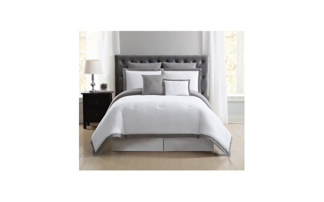  King Hotel Border Comforter Sets, White/Gray, King