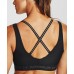  Womens Compression Cross-Back Mid-Impact Sports Bra, Black, Small