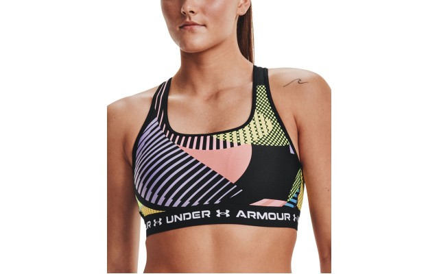  Women’s Printed Cross-Back Medium Impact Sports Bra, Black, X-Large