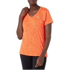 Under Armour Women’s Tech Short Sleeve V-neck – Twist  (Blaze Orange (825)/Metallic Silver, XS)
