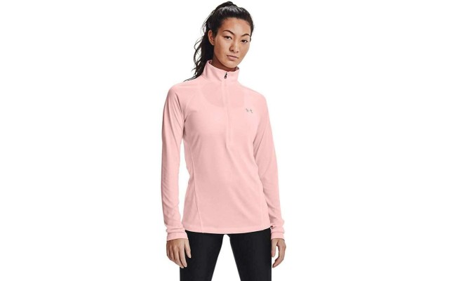  Women’s Tech Twist Half Zip Long-Sleeve Pullover, Pink, Medium