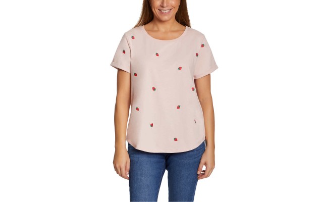  Ladies' Embroidered Tee, Pink, Medium